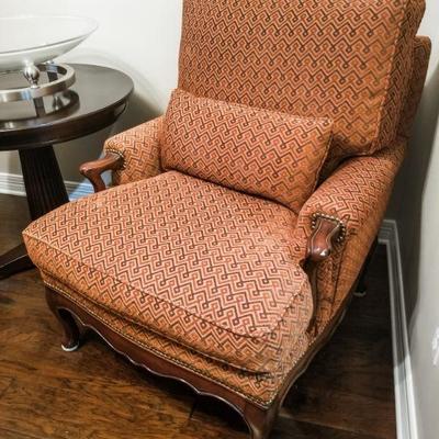 Vintage French style lounge chair. Newly reupholstered. E.J. Victor we have a set of two.
43
