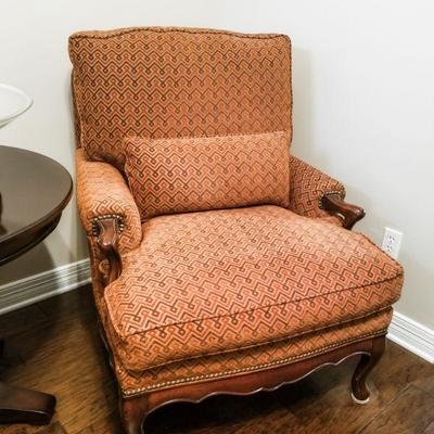 Vintage French style lounge chair. Newly reupholstered. E.J. Victor we have a set of two. 