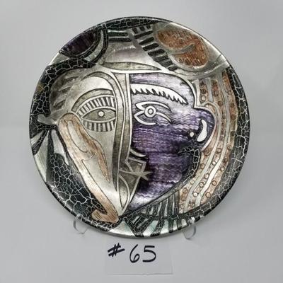 #65 ~($50) Large Ceramic Plate with Metallic Abstract Dimensional design- 14
