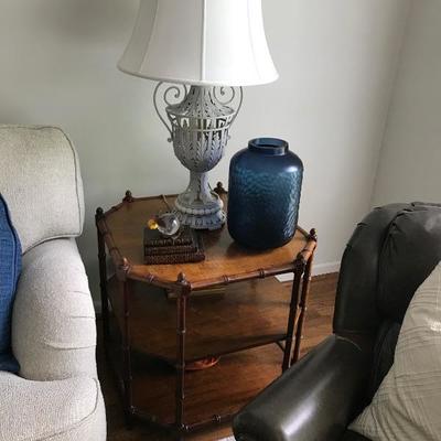 End table and one of two lamps