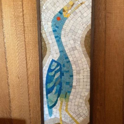 Framed sea bird mosaic, 1950s