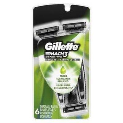 Gillette Mach3 Sensitive Mens Disposable Razors, 6 ct