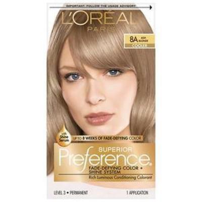 L'Oreal Paris Superior Preference Fade-Defying Shine Permanent Hair Color, 8A Ash Blonde, 1 kit