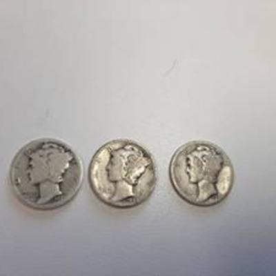 (3) Mercury Head Silver Dimes - 1925, 1929, 192