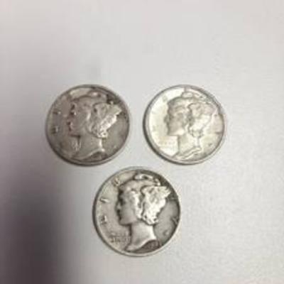 1943 Mercury Head Silver Dimes P-D-S mint marks