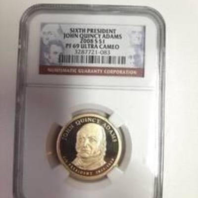 #2008-S John Quincy Adams Presidential Dollar Coin - PF69 Ultra Cameo