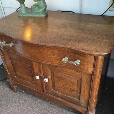 Vintage Slat Back Chest and Elephant Lamp