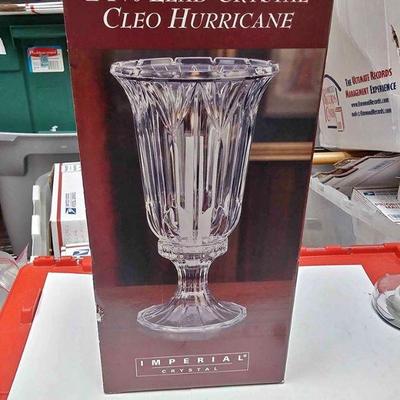 https://www.ebay.com/itm/124207319248	AB0405A NEW IN BOX 24% LEAD CRYSTAL CLEO HURRICANE 12 INCH CANDLE HOLDER Item no. 99221005 BOX 75...