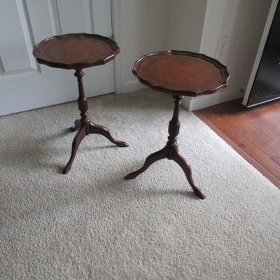 Matching small tables with leather inlay top