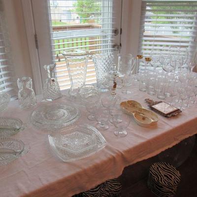 Wineglasses, pitcher, vases, platters etc. Some old, some new