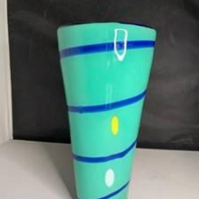 Aqua and Cobalt Murano Blown Glass Vase