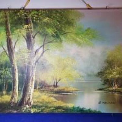 Acrylic Painting of Wooden Creek Signed by S.Hansen
