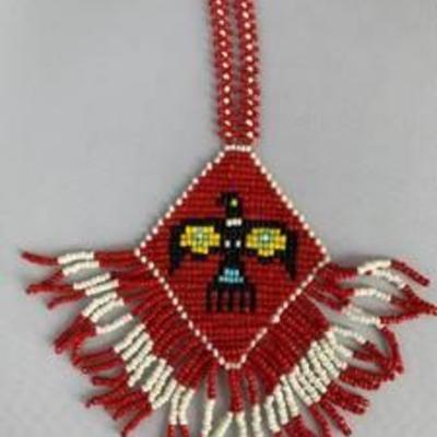 Red Native American Seed Bead Medallion Necklace