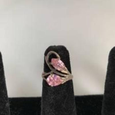 Vintage Sterling Silver Ring With Pink Stones Marked 925