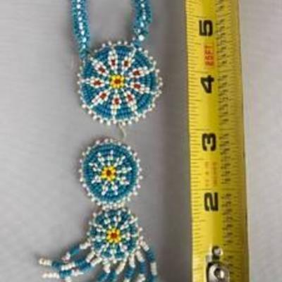 Native American Seed Bead Medallion Necklace- Needs Repair