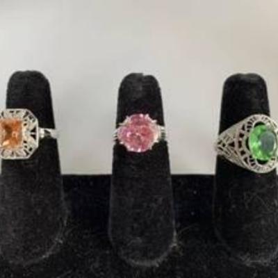 Lot of 3 Larger Costume Rings - Very Pretty