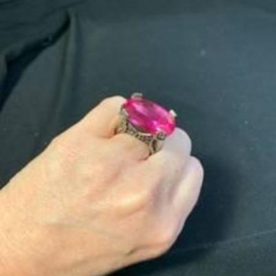 Large Costume Ring With Hot Pink Stone