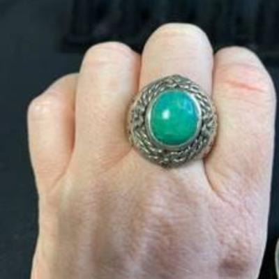Sterling Silver Ring With Semi Precious Aqua Stone Marked Thailand 925   