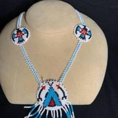 Native American Seed Bead 3 Medallion Necklace
