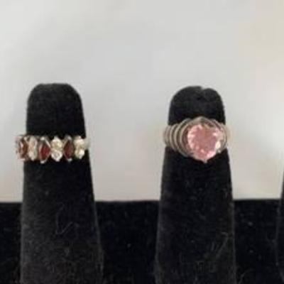 #2 Sterling Silver Rings Pink and Red Stones