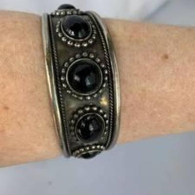 Large Unmarked Cuff Bracelet with Black Stones