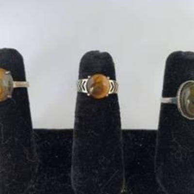 Trio of Costume Rings with Brown Stones
