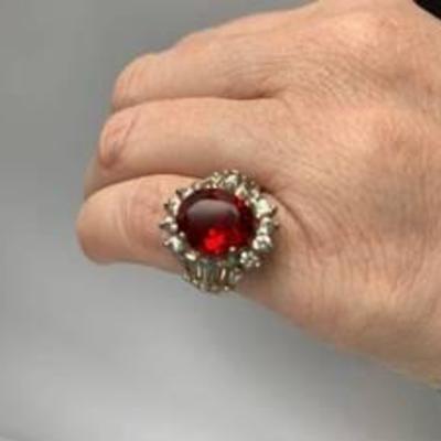 Beautiful Sterling Silver Ring with Large Red Stone Marked 925