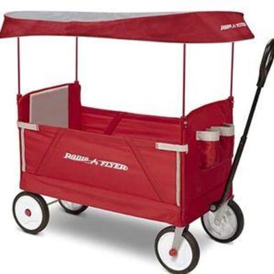 Radio Flyer 3-In-1 Ez Folding Wagon with Canopy For Kids & Cargo, Red