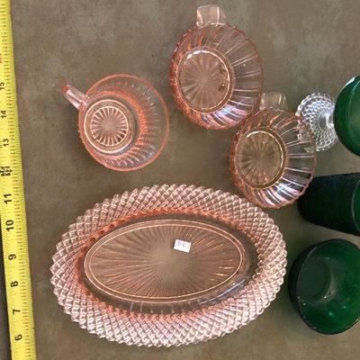 https://www.ebay.com/itm/124203426794	BU1126 Depression Glass: Miss America Plus, Pink, Green Local Pickup	 Auction 
