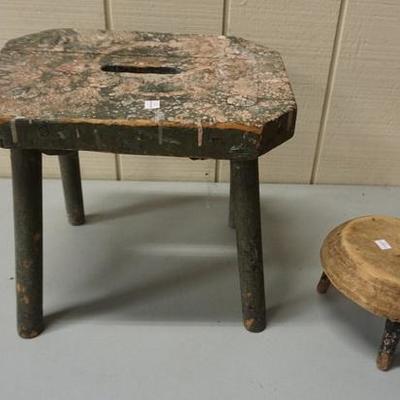 1108	TWO PRIMITIVE WOODEN STOOLS
