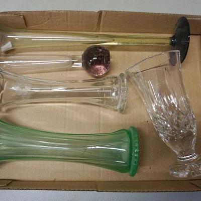 1138	5 GLASS VASES-CLEAR & COLORED
