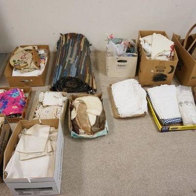 1107	LARGE LOT OF TEXTILE INCLUDING A RAG RUNNER & EMBROIDERY FRAMES

