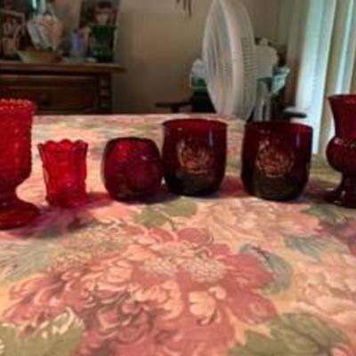 6PC Ruby Red Vase Set