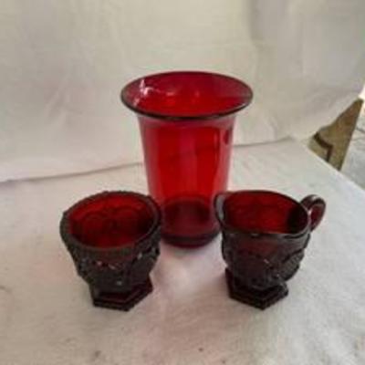 3PC Ruby Red Glass Lot