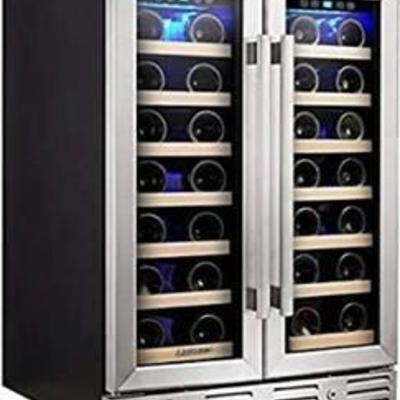 Kalamera Wine Cooler - Fit Perfectly into 24 inch Space Under Counter or Freestanding - Dual Zone - For Kitchen or Bar with Blue Interior...