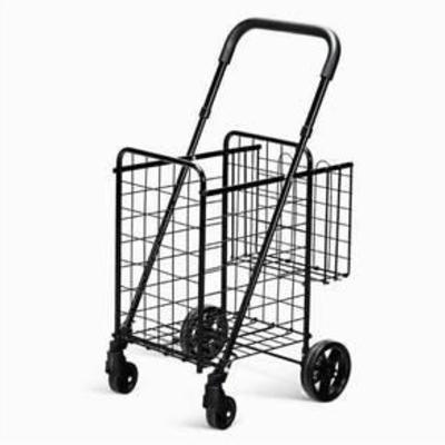 Goplus Folding Shopping Cart Double Basket Perfect for Grocery Laundry Book Luggage Travel with Swivel Wheels