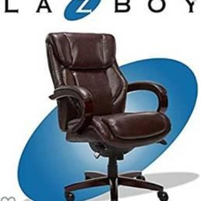 La-Z-Boy Bellamy Executive Office Chair with Memory Foam Cushions, Solid Wood Arms and Base, Waterfall Seat Edge, Bonded Leather Brown
