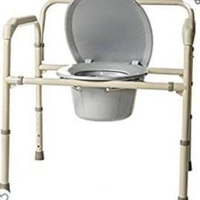 HEALTHLINE Commode Chair, Folding Bedside Commode Chair, Deluxe Bedside and Bathroom Steel Medical 3 in 1 Commode Over Toilet Seat with...