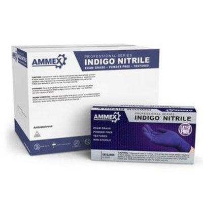 Ammex AINPF Indigo Nitrile Glove, Medical Exam, Latex Free, Disposable, Powder Free, Medium (Case of 1000)