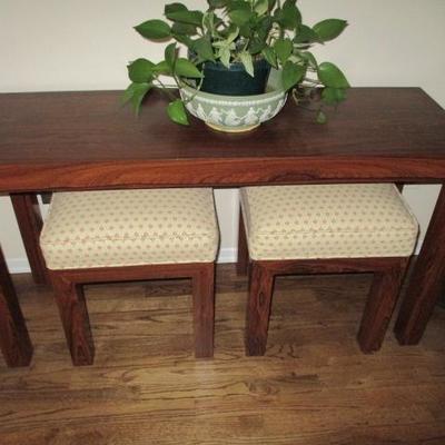 Sofa Console Table with Two Fabric Top Benches  