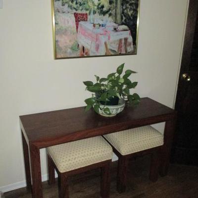 Sofa Console Table with Two Fabric Top Benches  