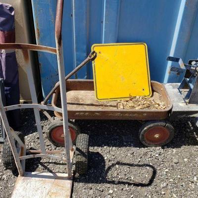
#20017 â€¢ Vintage Rex Rocket Wagon, Street Sign, And Craftsman Dolly Dolly
