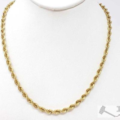 663	

14k Gold Rope Chain, 32.8g
Weighs Approx 32.8g. Measures Approx 18