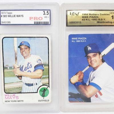 8028	

1973 Willie Mays And 1994 Mike Piazza Baseball Cards Pro Graded
1973 Topps And 1994 Mothers Cookies