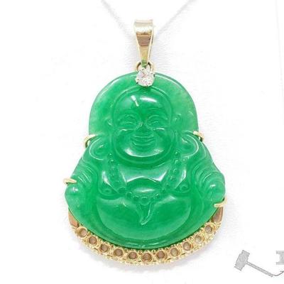 637	

14k Gold Jade Buddha Pendant With Diamond, 17.8g
Weighs Approx 17.8g