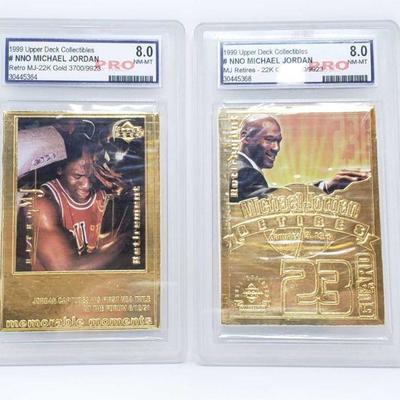 8011	

2 22k Gold 1999 Michael Jordan Retirement Cards
Upper Deck