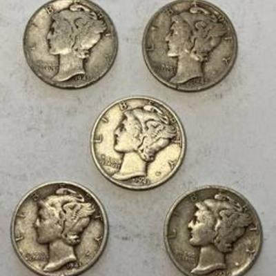 Lot of 5 - SILVER - VERY COLLECTIBLE Mercury Dimes - .50 cents