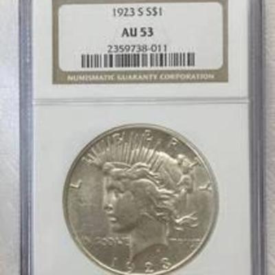 Liberty head peace dollar 1923 graded NGC AU53 sealed in case