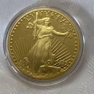 Gold Tone Coin Copy # 0G2099 Walking Liberty $20 in case 1933