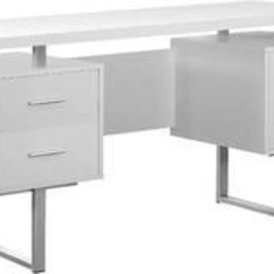 Monarch Specialties White Hollow-CoreSilver Metal Office Desk, 60-Inch MSRP $286.12